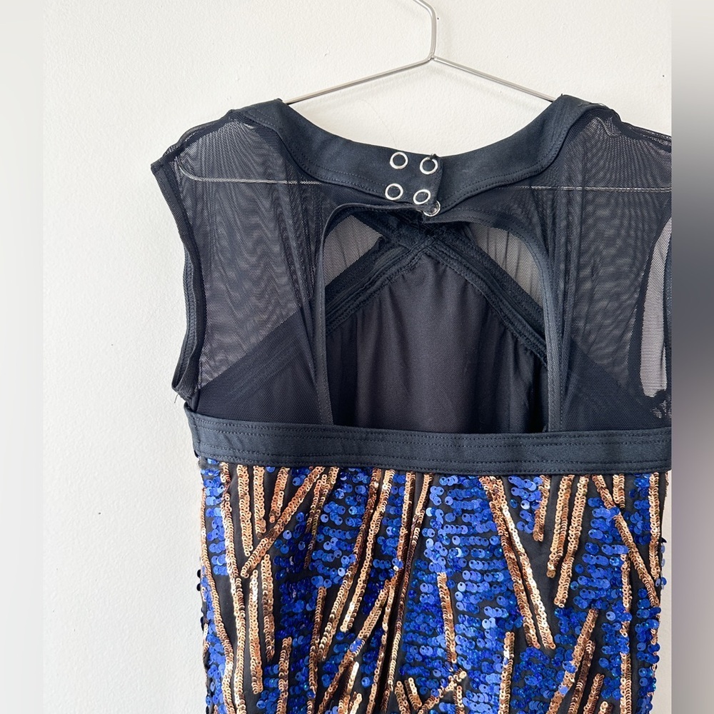 Weissman One Piece Skating & Dance-Black/Blue/Gold Sequins -Sleeveless- Size 7/8 - Picture 4 of 8